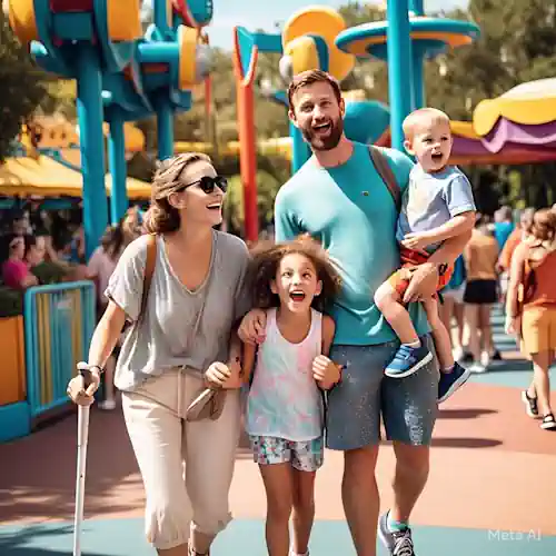Familia con madre ciega paseando en aprque de Orlando