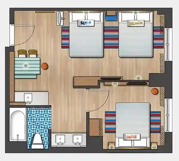 plano de la habitación Endless summer family suite universal orlando