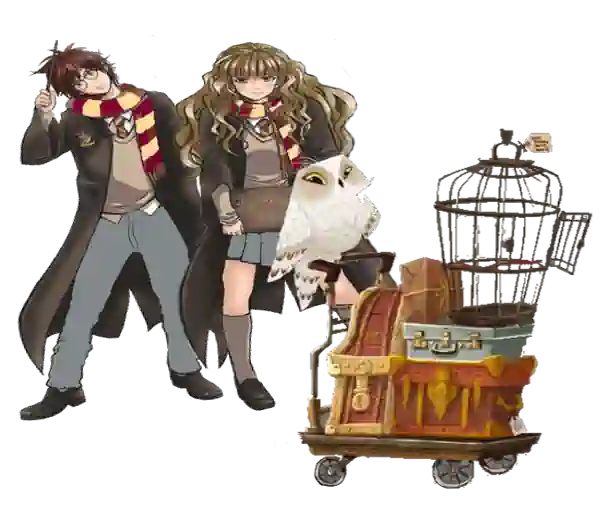 Hoteles Prime Value Universal, Harry Potter y Hermione con equipaje universal orlando