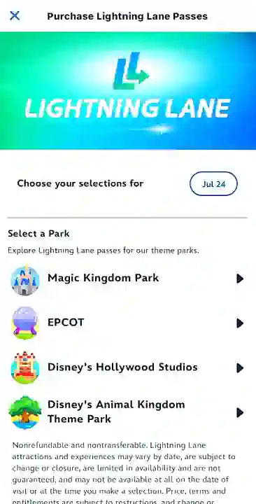 Pantalla lightning lane dia y parque