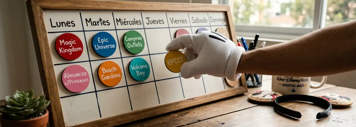 pizarron semanal con fichas de actividades en orlando